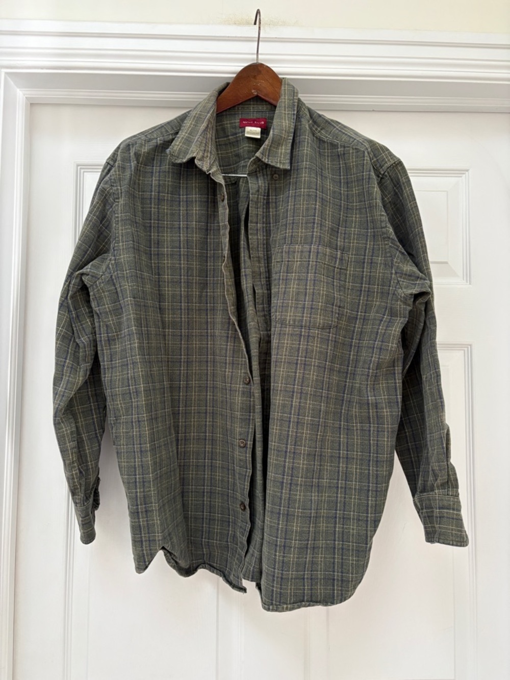 Hunt Club Olive Green Plaid Button-Down Shirt